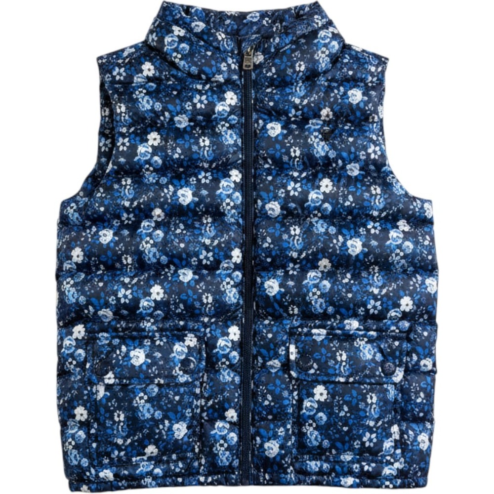 Polo Ralph Lauren Kids Puffer Vest 6X Blue Floral Quilted Hooded Preppy